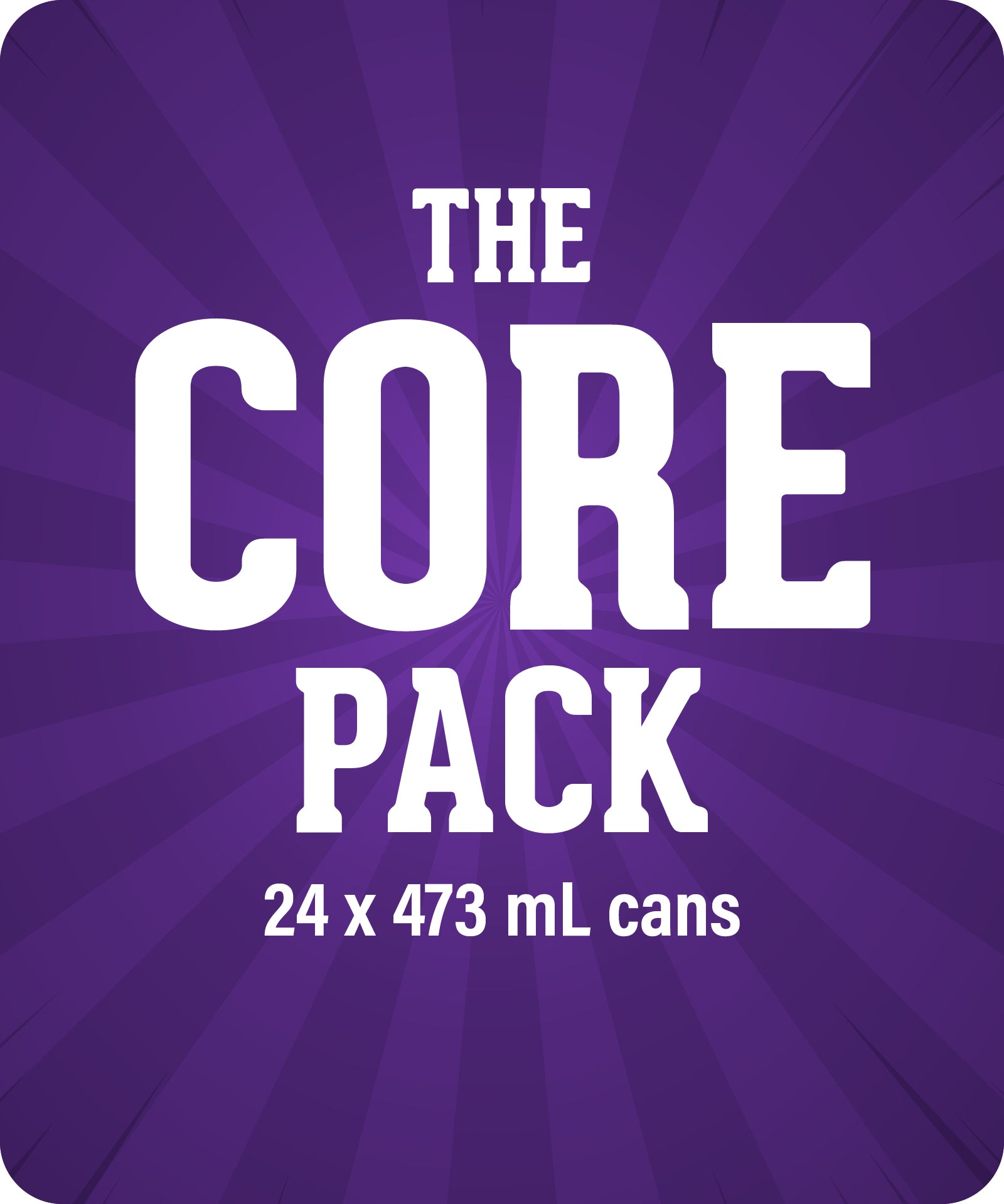 Purple background with 'The Core Pack' text and can count on a purple background
